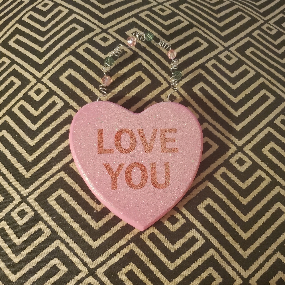 LOVE YOU Conversation Candy Heart Wooden Sign NWT